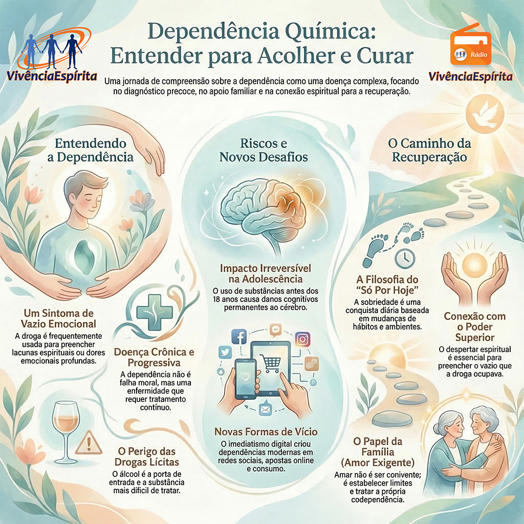 Os Males da Dependência Química com Daniel Peagno e Juliana Azevedo - Vivencia Espirita - 1151 Daniel Juliana infografico - Ep. 1151