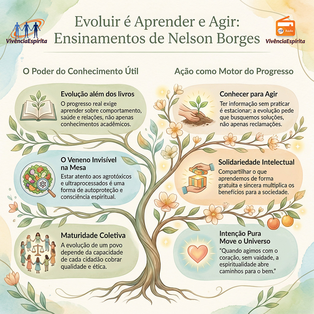 Quer Evoluir? Busque Conhecimentos Úteis e Aja! com Nelson Borges - Vivencia Espirita - 1152 NelsonBorges infografico - Ep. 1152